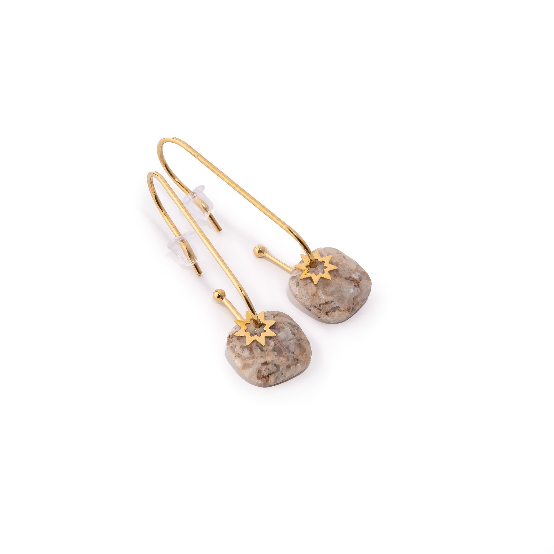 Hoshi Kahverengi Doğal Taşlı Çelik Kadın Küpe