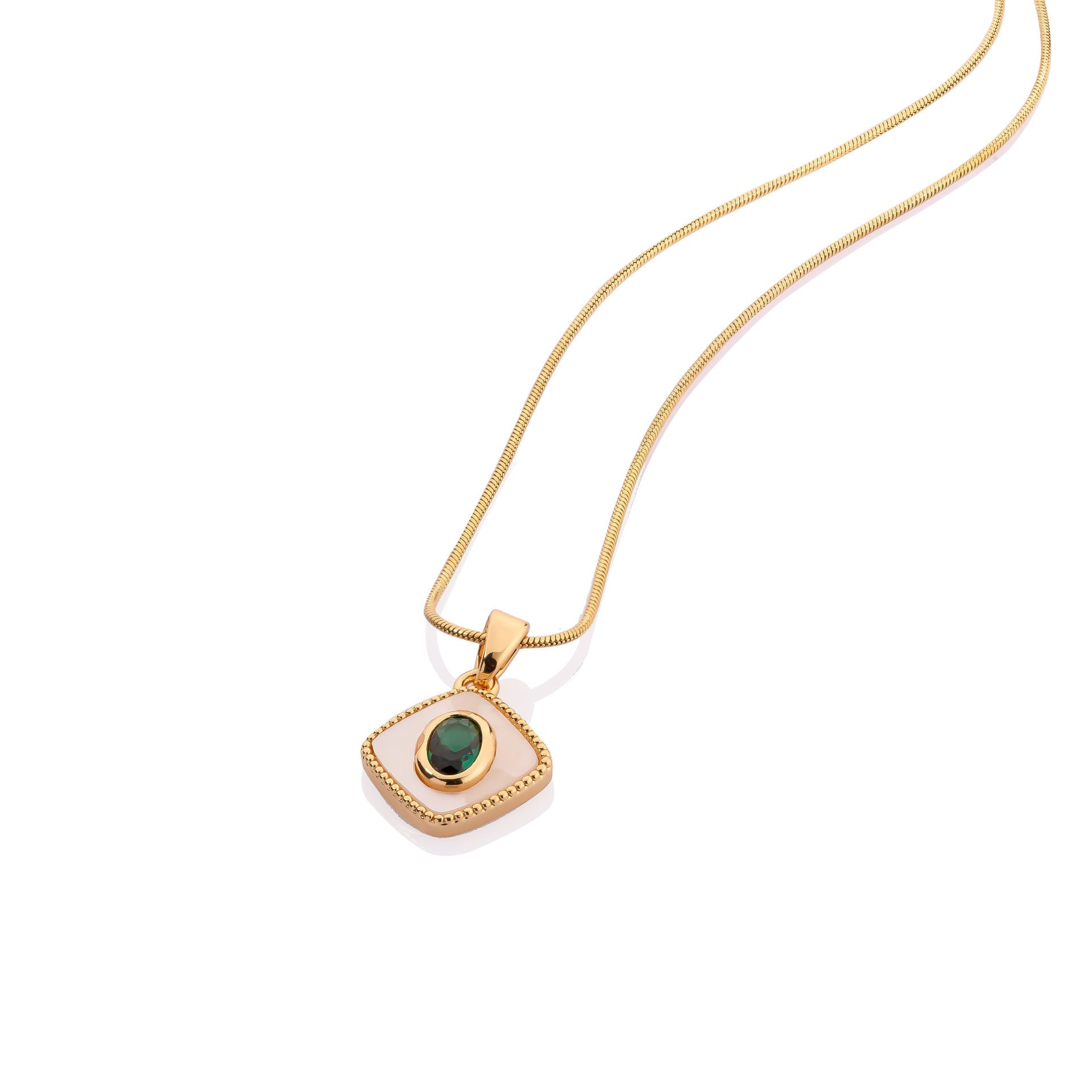 Dörtgen Sedef Yeşil Taşlı Kolye