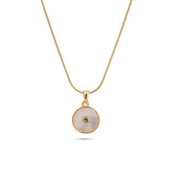 Oval Sedef Yeşil Taşlı Kolye